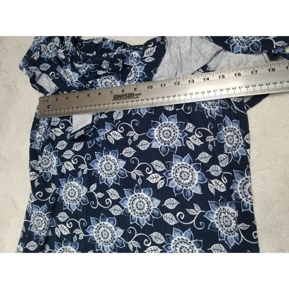 J. Jill Womens Bertha Collar Shift Dress Medium Stretchy Neckline Floral Blue - Picture 5 of 7
